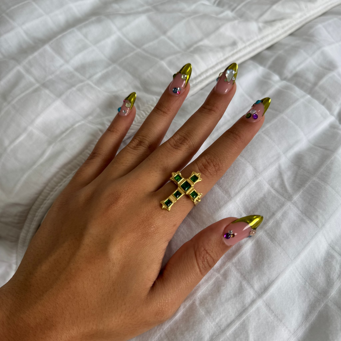 Aurelia Cross Ring - Stainless Steel with Zirconia | SIETE Y UNO