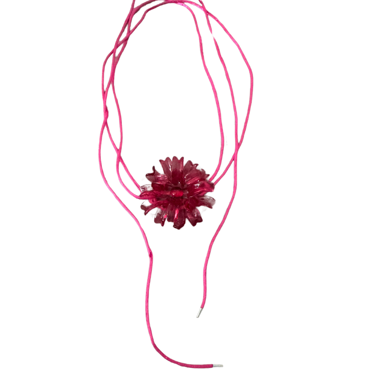 Fuchsia Spider Flower Necklace - close-up detail of pink resin floral pendant
Pink floral headband on a white background