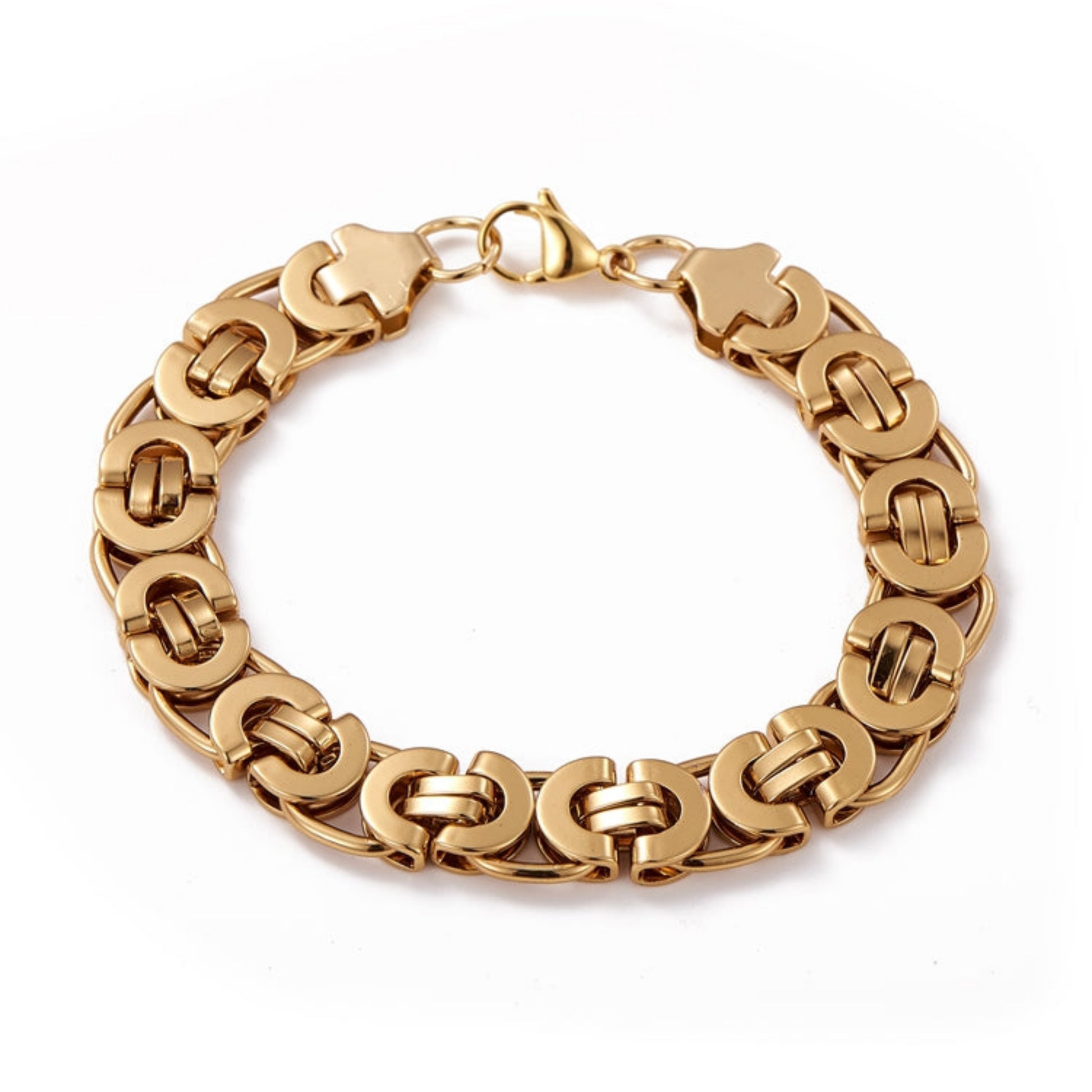 Braided Stainless Steel Bracelet - 22cm unisex premium design by SIETE Y UNO
Gold chain bracelet on a white background