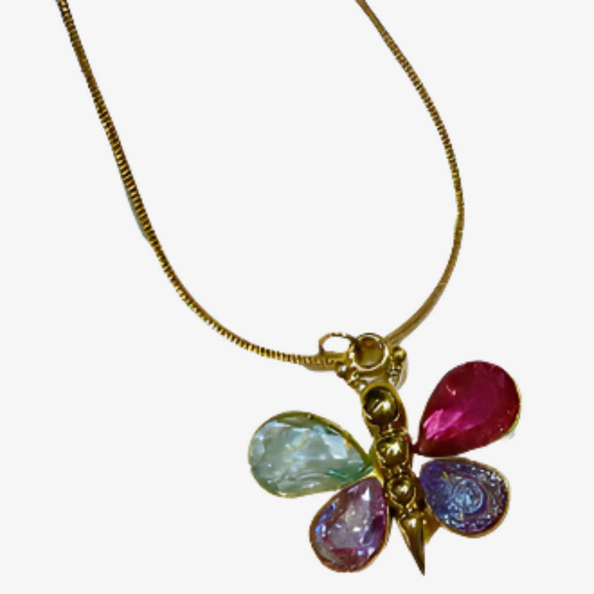 "Close-up detail of Spring Light butterfly pendant showing zircon stone detail"
"Detailed view of 18K gold plated butterfly pendant with crystal embellishments"
"Spring Light necklace detail, elegant butterfly charm with sparkling zircon"
"Gold butterfly pendant close-up on Spring Light necklace, luxury finish"