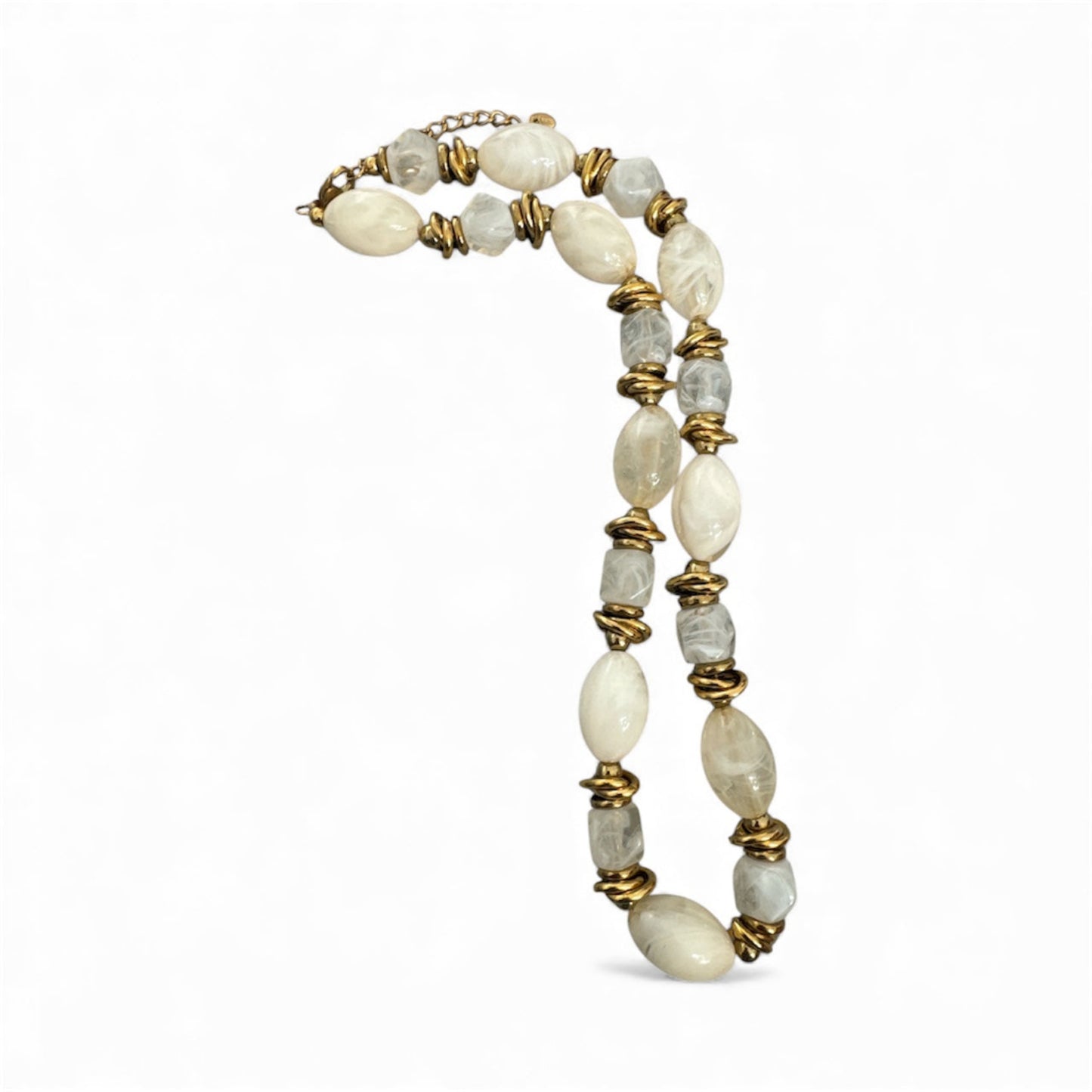 Caribbean necklace 18K gold plated chain with white and gray pearl be background