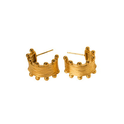 Alba Earrings - side view showing stud post and backing
Pair of gold hoop earrings on a white 
background