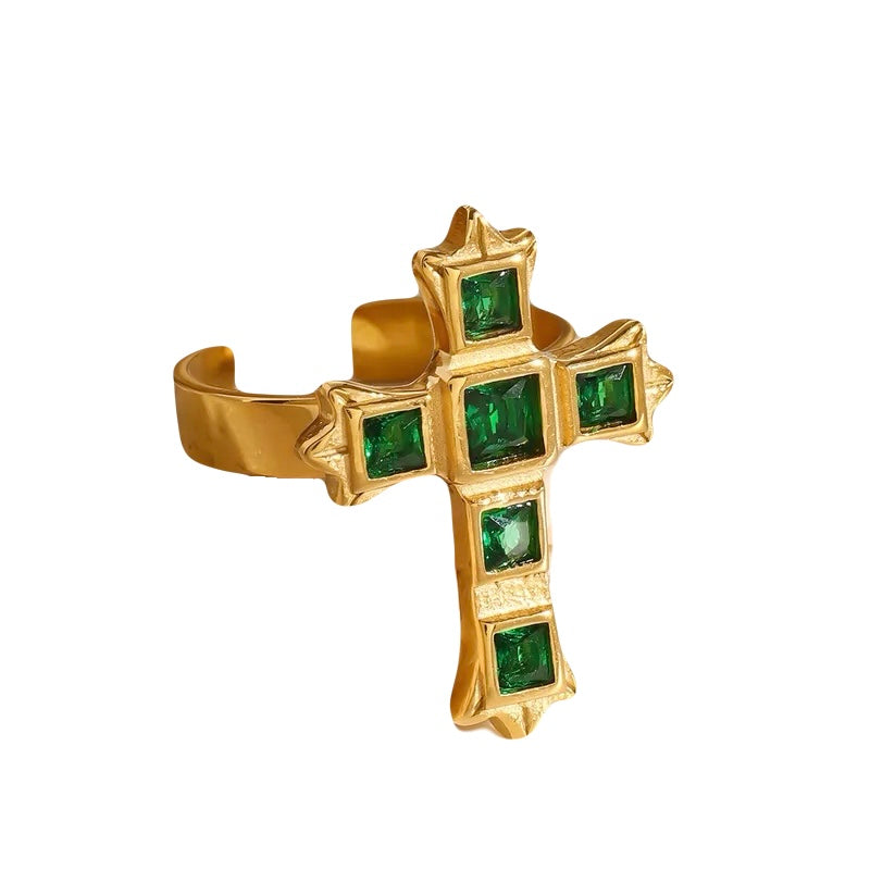 Aurelia Cross Ring - Stainless Steel with Zirconia | SIETE Y UNO