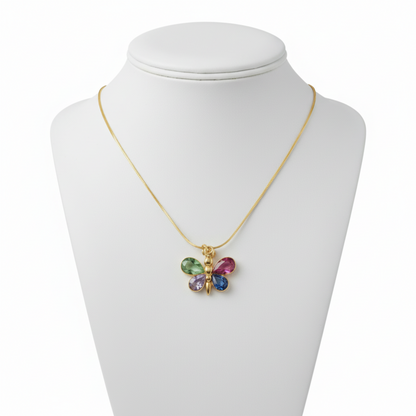 "Spring Light necklace with colorful butterfly pendant on white background"
"Multicolor butterfly pendant necklace Spring Light, vibrant elegant design"
"Spring Light gold necklace featuring colorful butterfly charm with crystals"
"Elegant Spring Light necklace with rainbow butterfly pendant, gold plated"