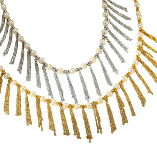 Minimalist golden chain necklace with shell pearl pendant and tassels 18K gold plated