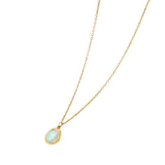 "Nine Blue necklace in 18K gold plated stainless steel with blue zircon geometric pendant"
"Elegant Nine Blue necklace, irregular geometric pendant with blue crystal and gold plating"
"Modern Nine Blue pendant necklace, 18K gold plated with blue zircon inlay design"
"18K gold plated geometric necklace Nine Blue with sparkling blue zircon stones"
"Luxury Nine Blue necklace, gold cable chain with irregular blue crystal pendant"