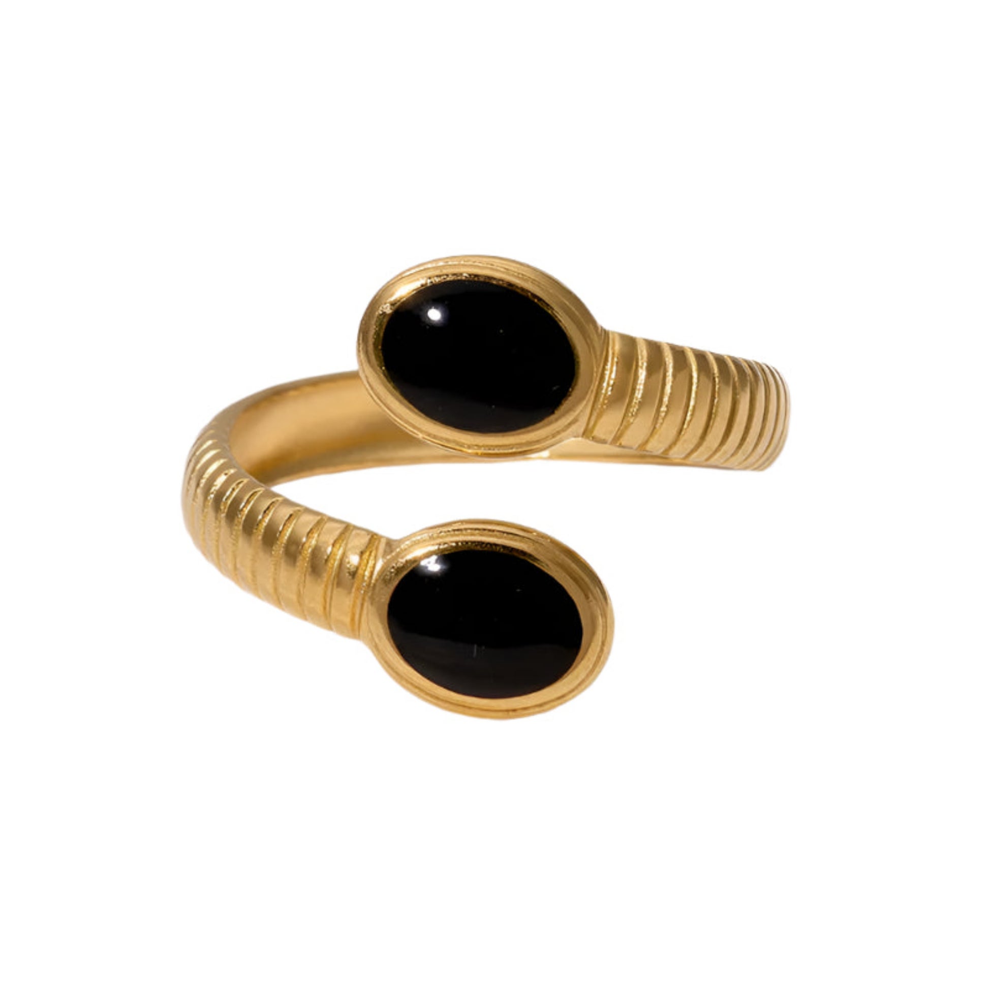 "Raven Eye ring in 18K gold plated stainless steel with enamel oval design"
"Vintage style Raven Eye ring, geometric oval with gold plated finish and enamel"
"French style Raven Eye open ring, 18K gold plated with colorful enamel detail"
"Elegant Raven Eye ring with oval enamel center, vintage geometric design in gold"
"18K gold plated enamel ring Raven Eye, vintage French style open band design"