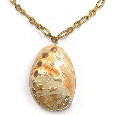 Carol Shell Necklace in beige titanium steel - Front view on white background
