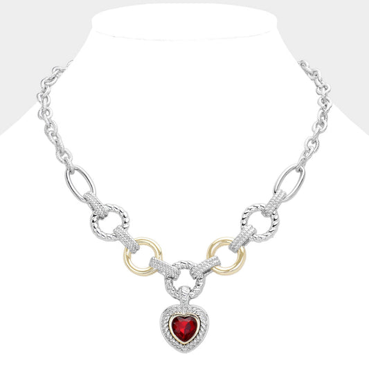 Red Heart Necklace - romantic heart pendant necklace by SIETE Y UNO
Necklace with a heart-shaped red gemstone pendant on a white background
